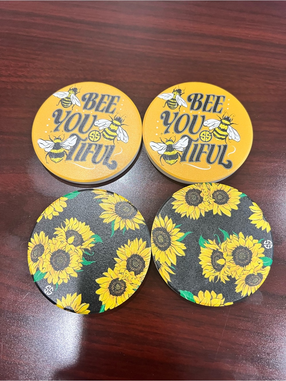 Simply Southern Yellow Bee & Sunflower Car Coaster Set